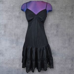 Gap Black Fit & Flare Cotton Tiered Midi Summer Dress‎ Size 2 Women's P68